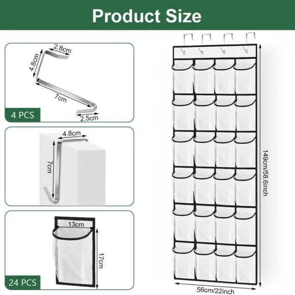 AUAUY Over The Door Shoe Rack, 24 Large Mesh Pockets