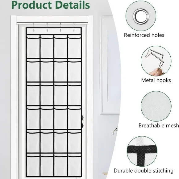 AUAUY Over The Door Shoe Rack, 24 Large Mesh Pockets