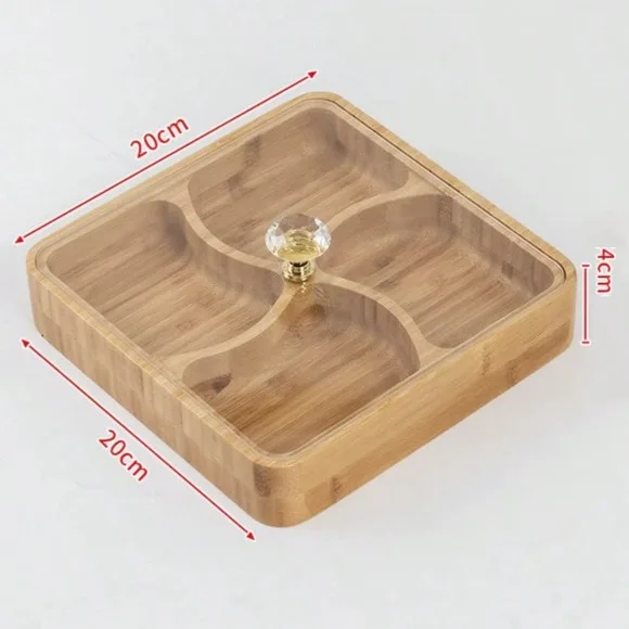 Bamboo Wooden Snack Serving Tray Dry Fruit Plate 4 Compartment