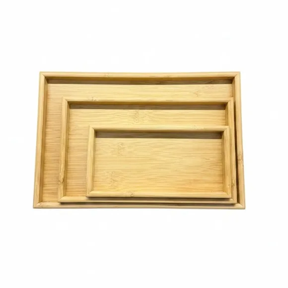 3-Piece Rectangular Bamboo Nesting Serving Tray Set