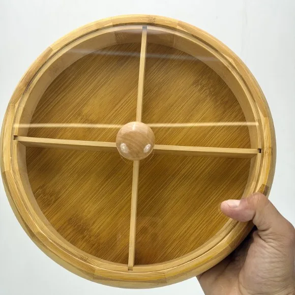 Bamboo Round Sweets and Nuts 4 Compartments Dry Fruit Tray