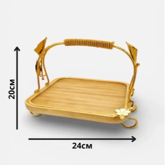 Bamboo Serving Tray with Handle and Decorative Flower