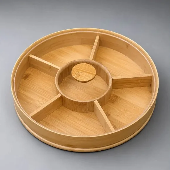 Bamboo Wood Round 6-Compartment Dry Fruit Tray
