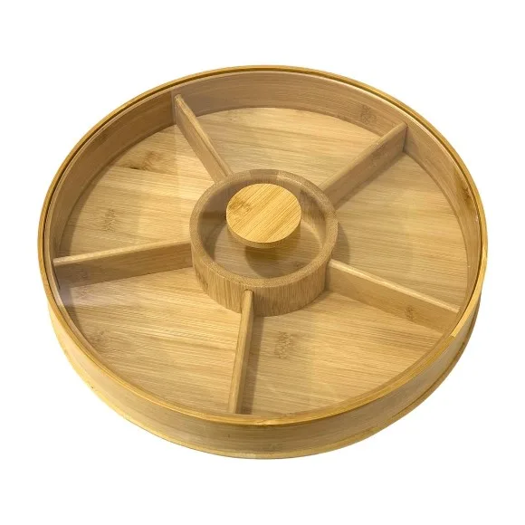 Bamboo Wood Round 6-Compartment Dry Fruit Tray