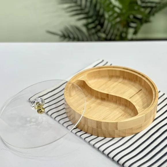 Bamboo Wooden Snack Serving Tray Dry Fruit Plate 4 Compartment
