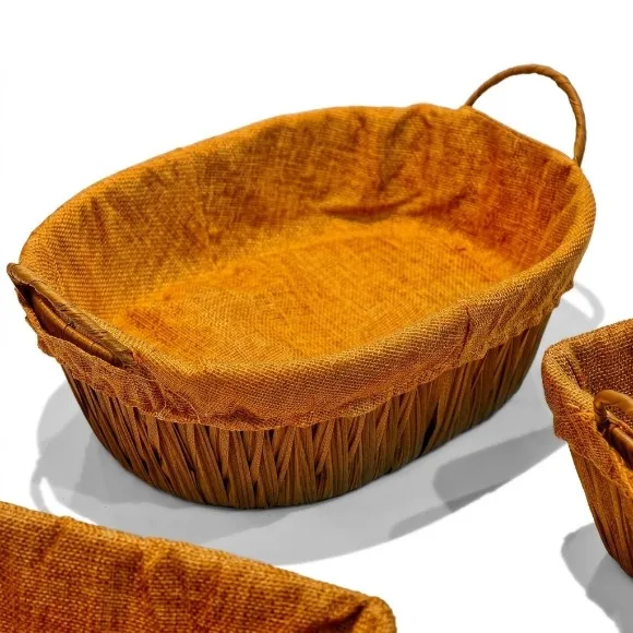 Rustic Handcrafted Tabletop Basket Set with Jute Lining with Febric Cover
