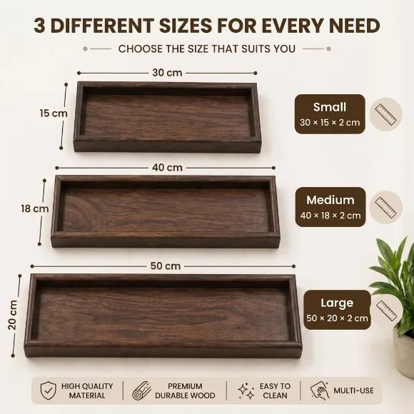 Chic Wood Serving Tray Wooden Set of 3 Sizes 