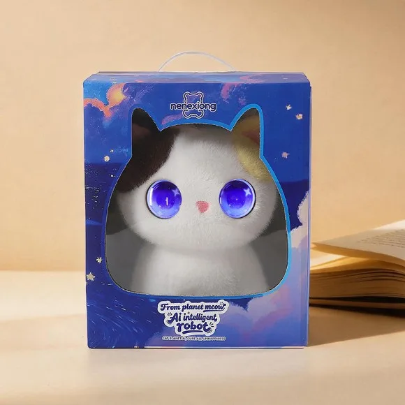 AI Smart Educational Robot Cat LCD Screen Multi-Language Voice Chat App Controlled Kids Interactive Plush Toy