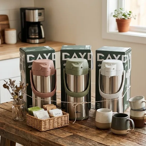 Daydays Stainless Steel Airpot Thermos Vacuum Insulated Pump Flask with Glass Liner 1.9 Liter