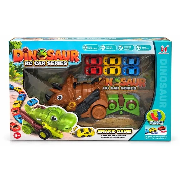 Dinosaur Remote Control Car Series with Remote Control, Music Function & Magnetic Snake Game, 6 Years+