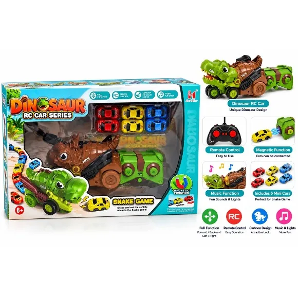Dinosaur Remote Control Car Series with Remote Control, Music Function & Magnetic Snake Game, 6 Years+