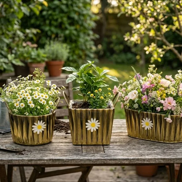 Elegant Gold Flower Pot & Hamper Basket Floral Basket