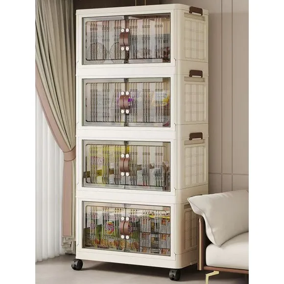 Stackable Collapsible Storage Drawer Magnetic Doors Lockable Wheels Organizer for Closet Bedroom Office 4 Layer