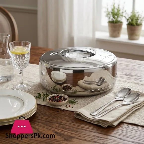 Golden Fire Luxury 5.0-Liter Oval Insulated Serving Hotpot / Casserole – Mirror-Polished Silver Chrome Finish (Made in Taiwan) 335S/S