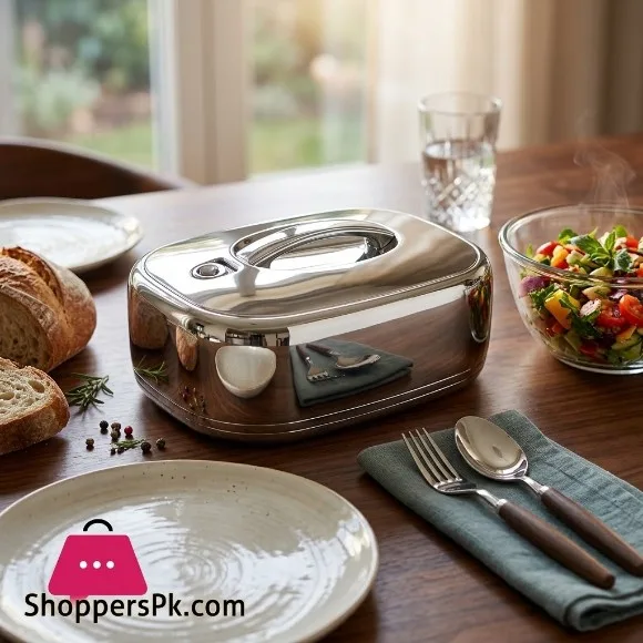 Golden Fire Rectangular Luxury 5.5-Liter Rectangular Insulated Serving Hotpot / Casserole – Mirror-Polished Chrome Finish (Made in Taiwan) 775S/S