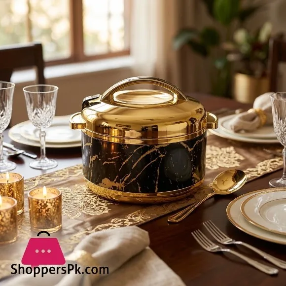 Golden Fire Luxury 4-Liter Insulated Thermal Hotpot / Casserole – Black Marble & Gold Finish (Made in Taiwan) 887ZG/G