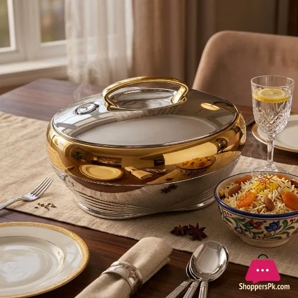 Golden Fire Luxury 5.0-Liter Insulated Thermal Hotpot / Casserole – Mirror Chrome & Gold 5.0 Liter (Made in Taiwan) 175G/S