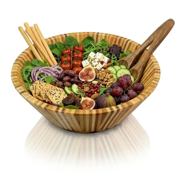 Handcrafted Striped Bamboo Conical Serving Bowl