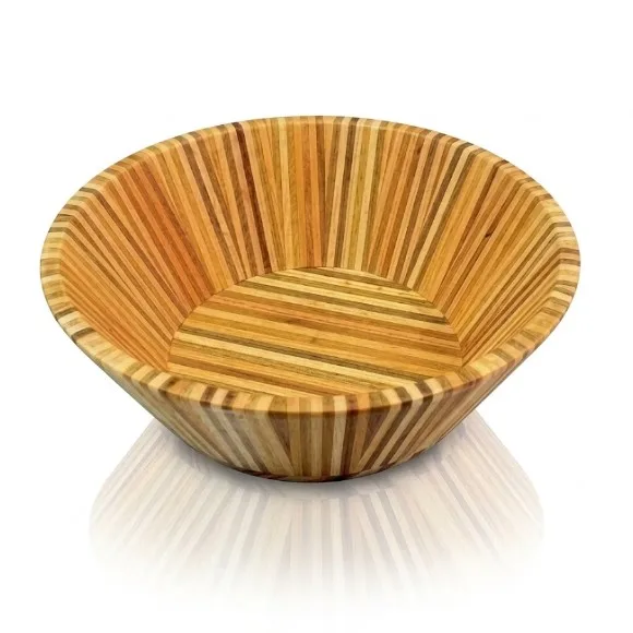 Handcrafted Striped Bamboo Conical Serving Bowl