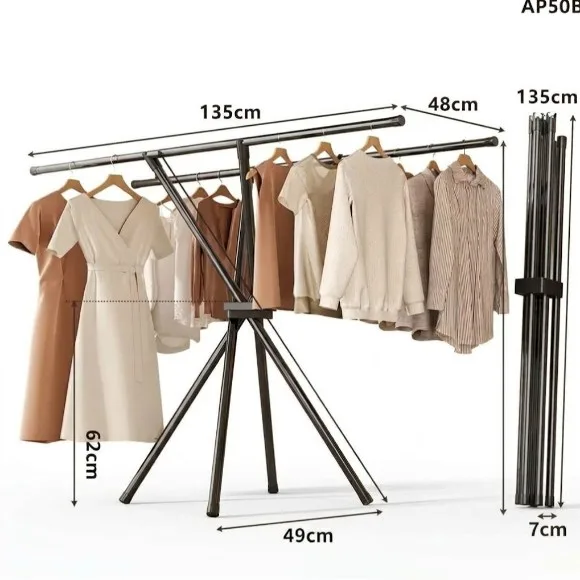 Heavy-Duty X-Shaped Folding Double Pole Clothes Drying Rack