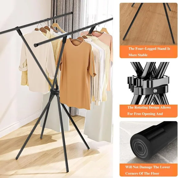 Heavy-Duty X-Shaped Folding Double Pole Clothes Drying Rack