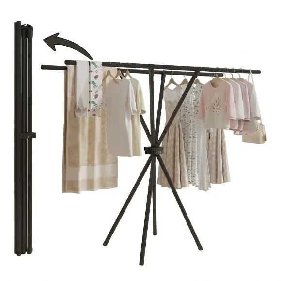 Heavy-Duty X-Shaped Folding Double Pole Clothes Drying Rack