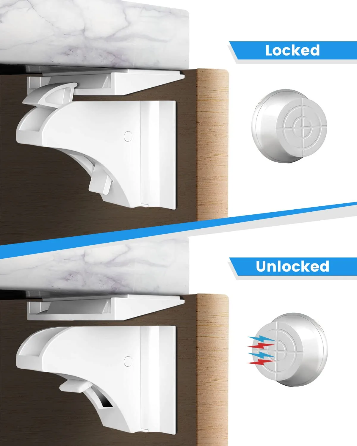 Kiddie Guard 4 Locks + 1 Key Magnetic Child Safety Lock Cabinet Drawer Door Lock Children Protection Invisible Lock Kids Security