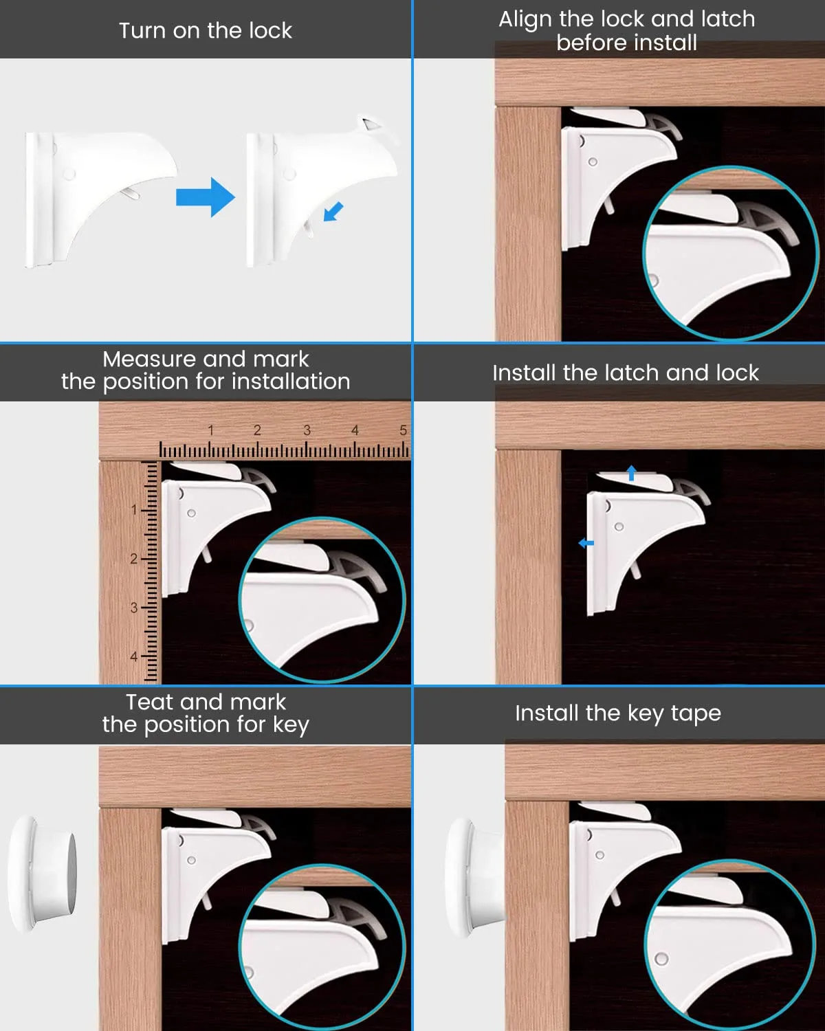 Kiddie Guard 4 Locks + 1 Key Magnetic Child Safety Lock Cabinet Drawer Door Lock Children Protection Invisible Lock Kids Security