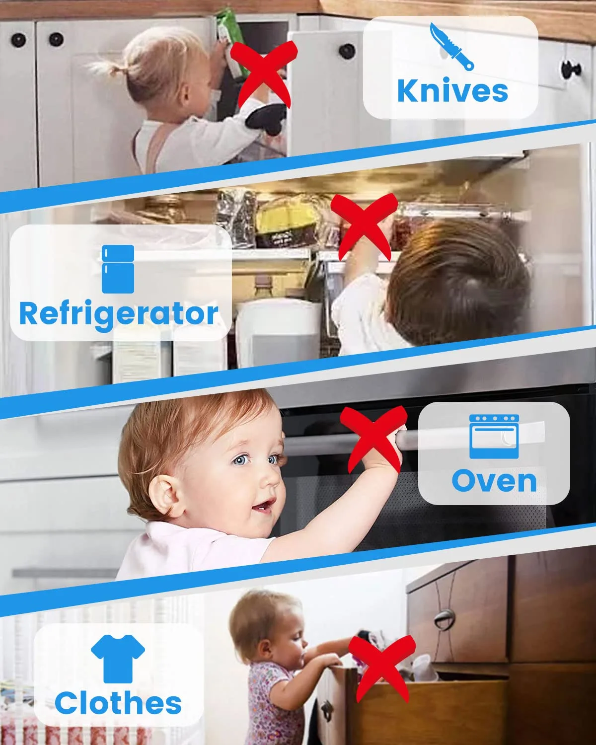 Kiddie Guard 4 Locks + 1 Key Magnetic Child Safety Lock Cabinet Drawer Door Lock Children Protection Invisible Lock Kids Security