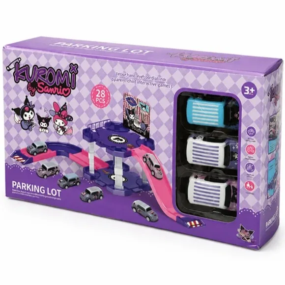 Kuromi DIY Assembly Track & Parking Lot Scene Toy Set with Miniature Cars
