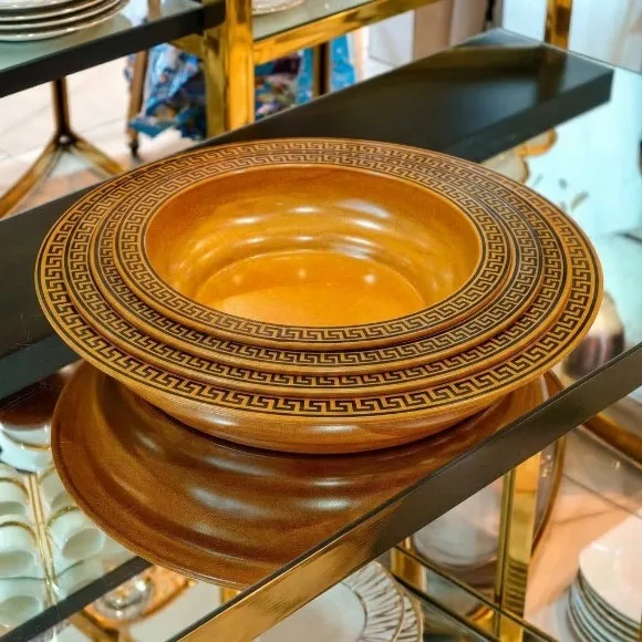 Classic Greek Key Motif Serving Bowls with Lids Melamine Serving Bowl