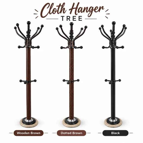 Modern Standing Coat Rack Tree with Multiple Hooks & Heavy Duty Marble Base – Clothes & Hat Organizer