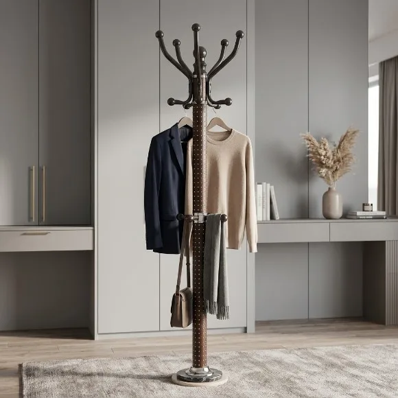 Modern Standing Coat Rack Tree with Multiple Hooks & Heavy Duty Marble Base – Clothes & Hat Organizer
