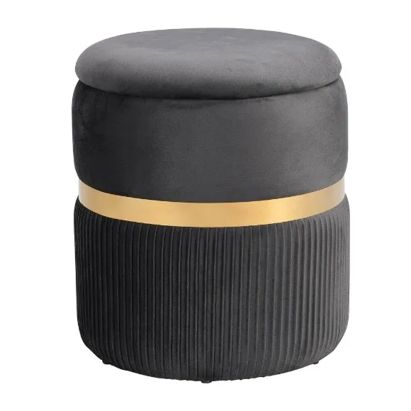 Modern Velvet Round Ottoman with Storage Easy To Assemble