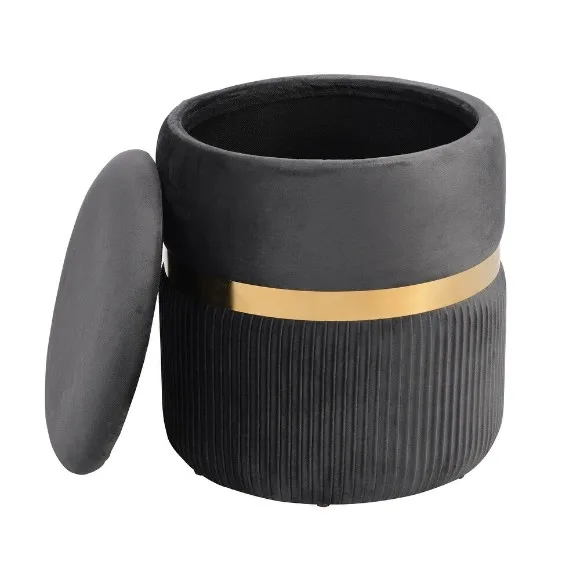 Modern Velvet Round Ottoman with Storage Easy To Assemble