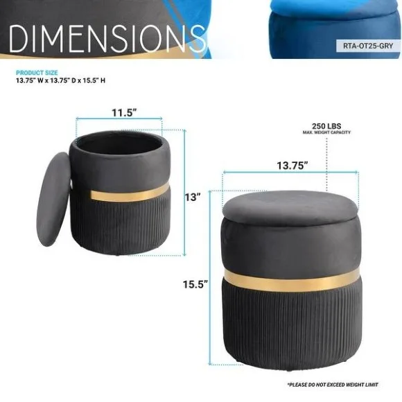 Modern Velvet Round Ottoman with Storage Easy To Assemble
