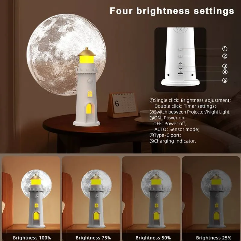 Moonlight Projection Lamp LED Night Lamp Lighthouse Motion Sensor Moon Lamp