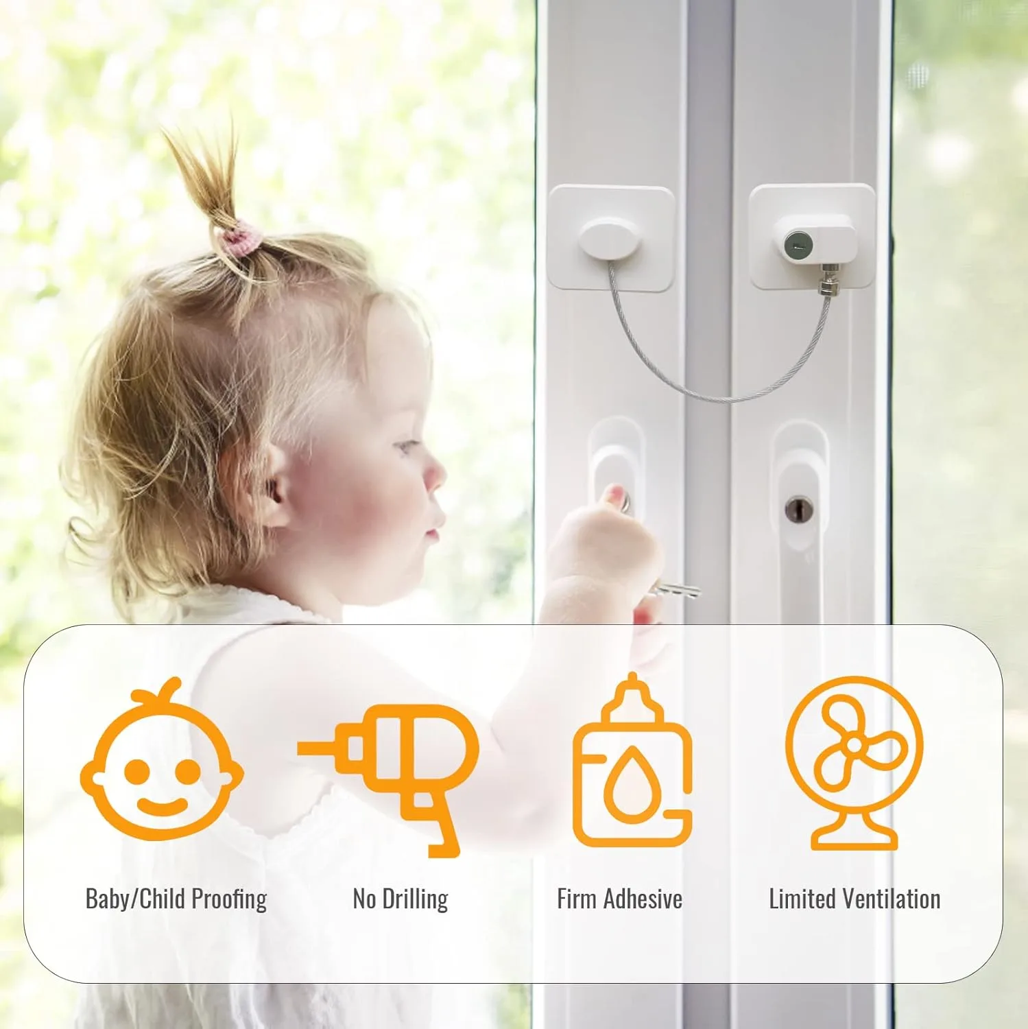 No-Drill Refrigerator Lock with Key – Heavy-Duty Child & Pet Safety Cable Restrictor for Fridge, Cabinets & Windows