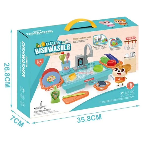Play Sink for Kids Kitchen Pretend Play Dishwasher Toy Automatic Running Water