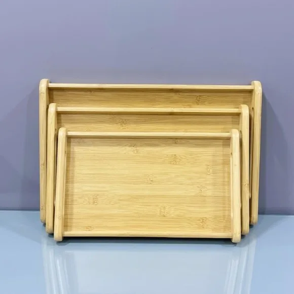 Premium 3-Piece Bamboo Serving Tray Set with Handles