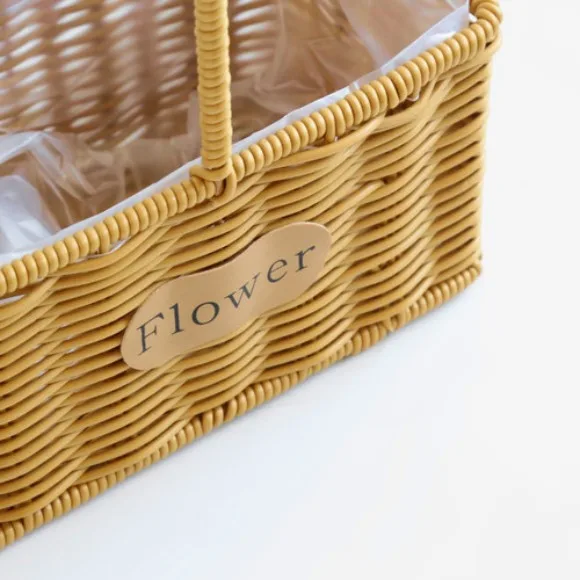 Rectangular Flower Cane Basket With Handle