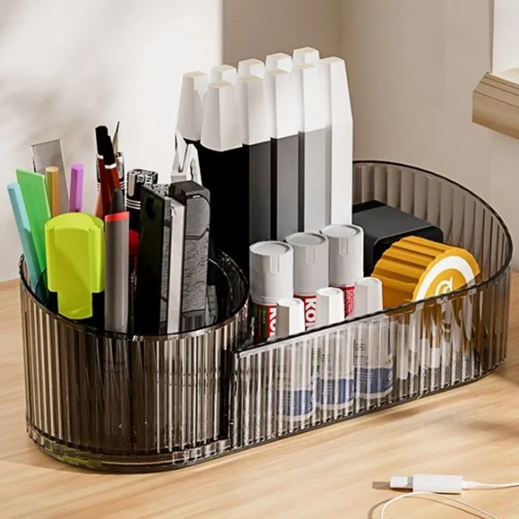 Rotating Makeup Organizer Cosmetic Storage Tray With Compartment