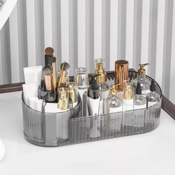 Rotating Makeup Organizer Cosmetic Storage Tray With Compartment