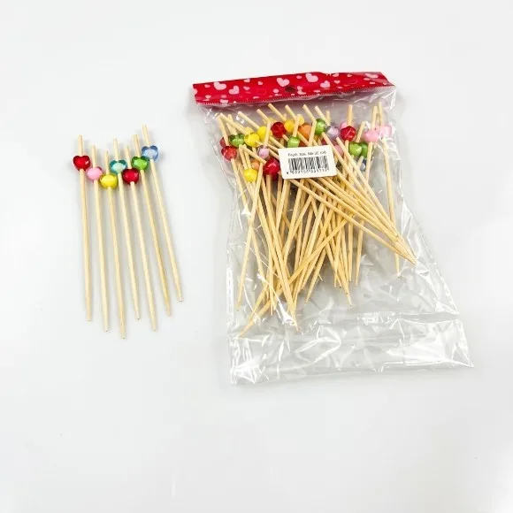 Smiley Shape Bamboo Cocktail Picks Food Sticks Toothpicks Fruit 12 Pieces
