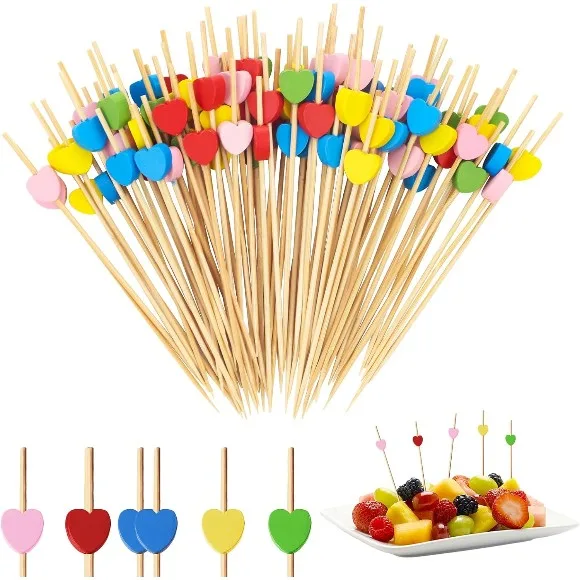 Smiley Shape Bamboo Cocktail Picks Food Sticks Toothpicks Fruit 12 Pieces