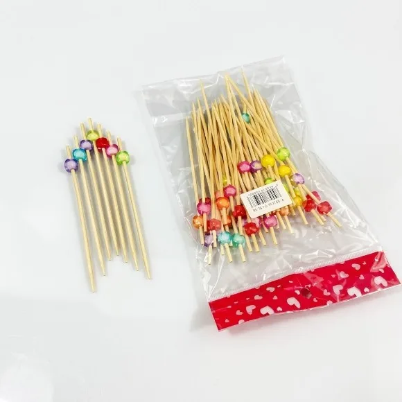Smiley Shape Bamboo Cocktail Picks Food Sticks Toothpicks Fruit 12 Pieces