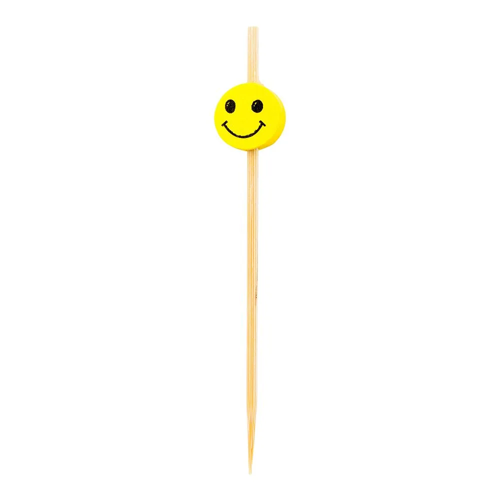 Smiley Shape Bamboo Cocktail Picks Food Sticks Toothpicks Fruit 12 Pieces
