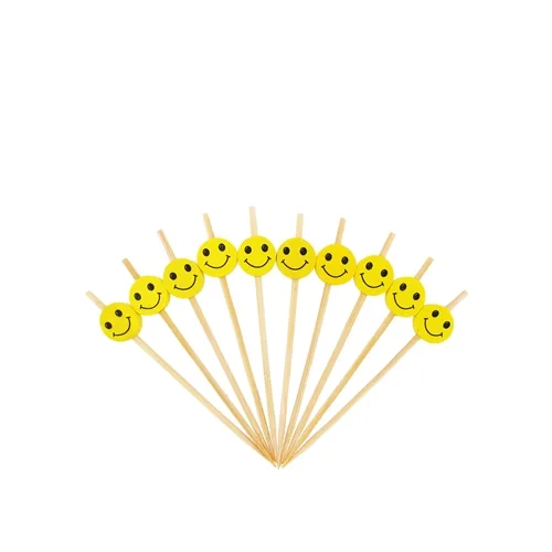 Smiley Shape Bamboo Cocktail Picks Food Sticks Toothpicks Fruit 12 Pieces
