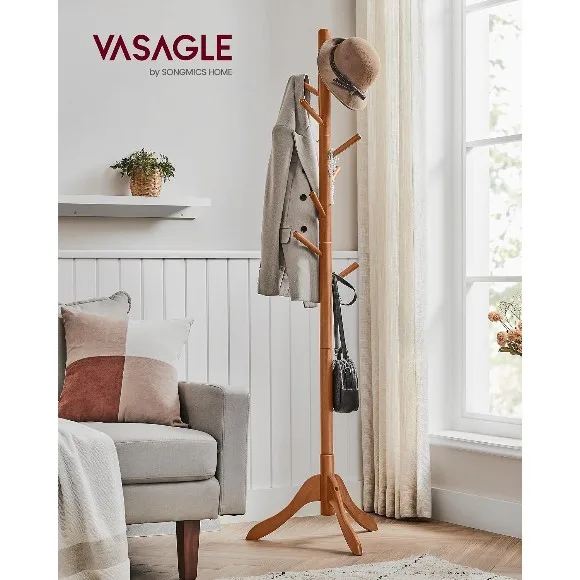 Solid Wood Coat Rack, Free Standing Tree-Shaped Coat Rack with 8 Hook