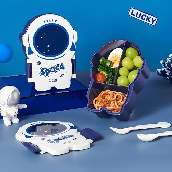 Space Theme Lunch Box with 3 compartments, BPA Free Tiffin Box with Cutlery